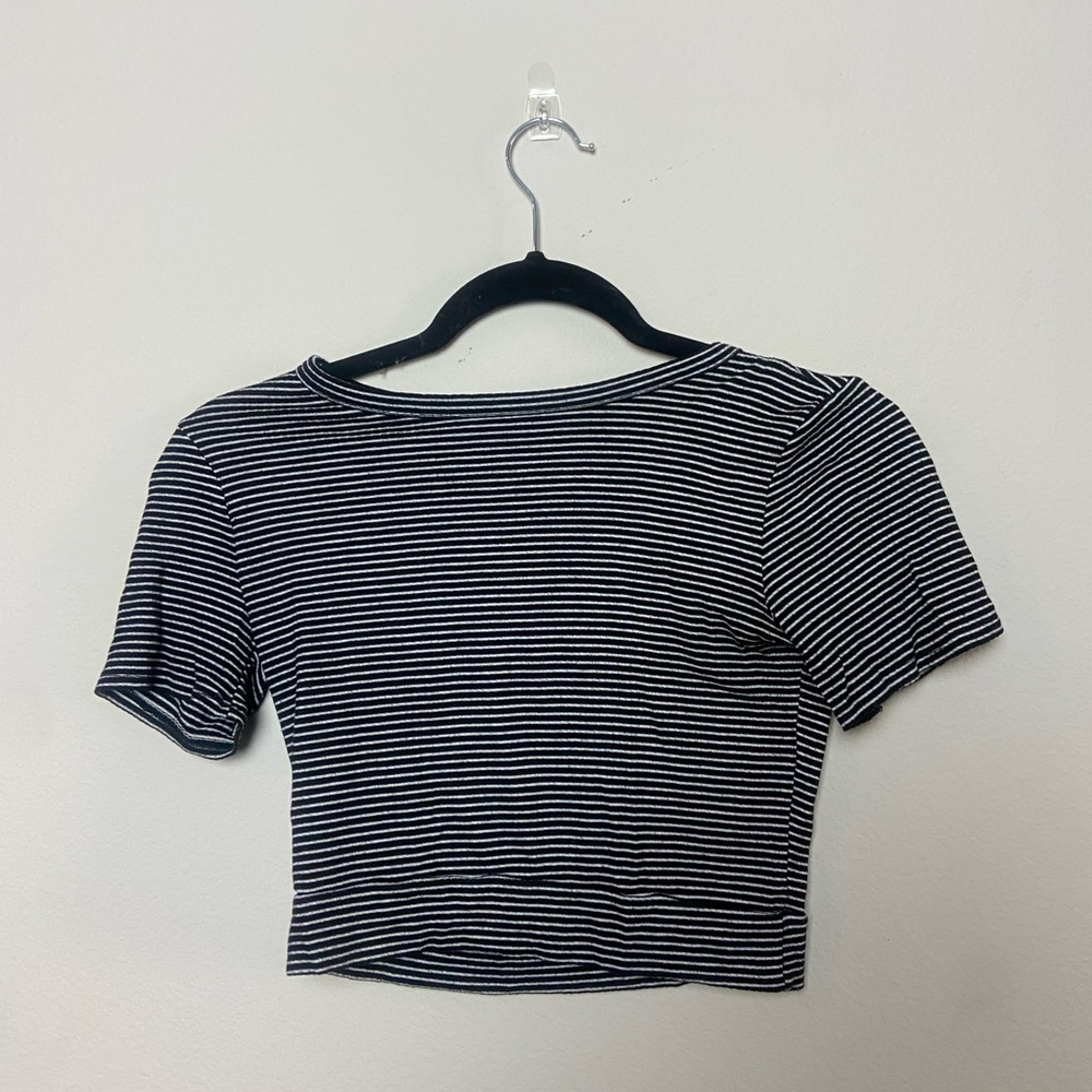 Black and white striped crop
